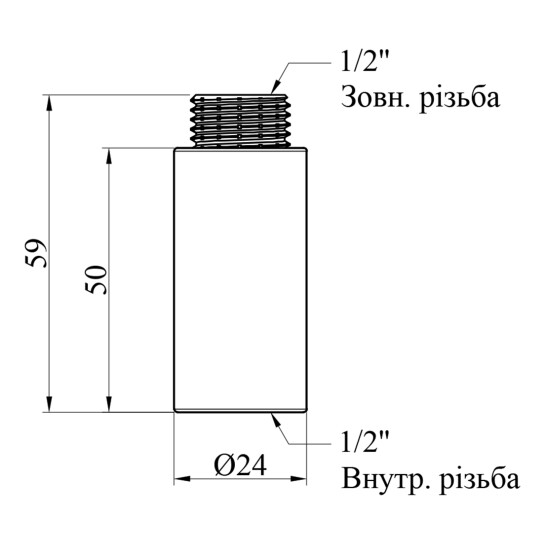 Додаткове фото - Подовжувач Karro 1/2" РЗ, L=50 мм хромований KR-3209