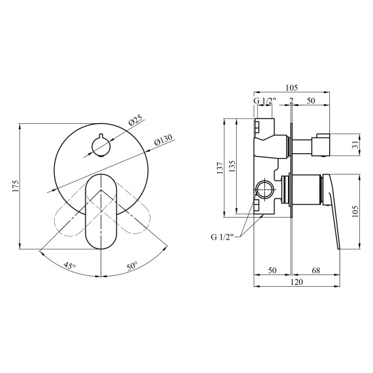 Додаткове фото - Змішувач прихованого монтажу для душу Kroner Element 211337-3801