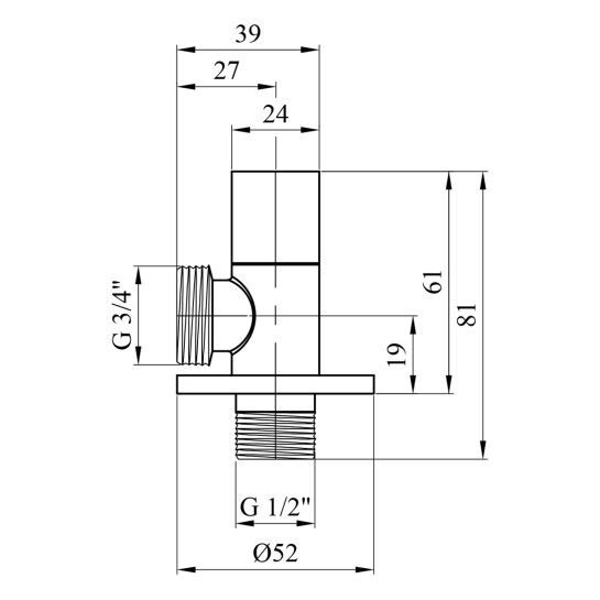 Додаткове фото - Кран приладовий для підключення Karro 1/2"x3/4" ЗЗ хромований KR-3116