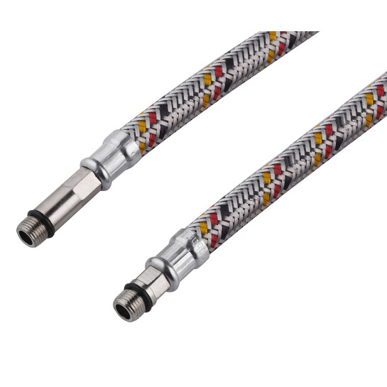 Додаткове фото - Гнучка підводка для підключення змішувача Kroner KRP 1/2"хМ10 ВЗ 120 см в обплетенні з нержавіючої сталі (пара)