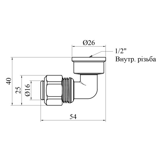 Додаткове фото - Коліно металопластикове Karro 16х1/2" РВ нікельоване KR-0620