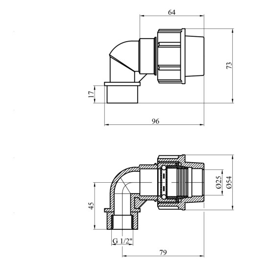Додаткове фото - Коліно ПЕ SantehPlast 25х1/2" РВ