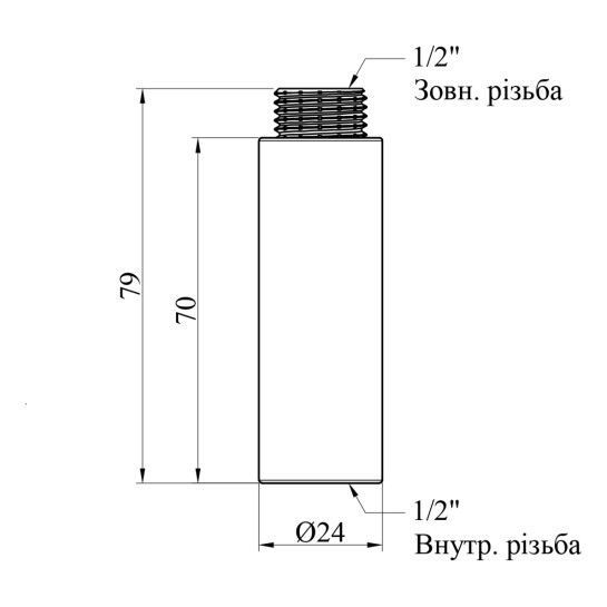 Додаткове фото - Подовжувач Karro 1/2" ВЗ, L=70 мм хромований KR-3209