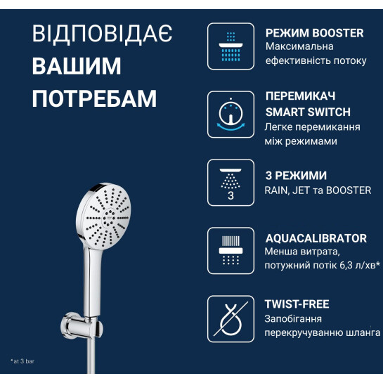 Додаткове фото - Душовий набір Grohe QuickFix Vitalio Joy+ 120, 3 режими струменя 1348650000