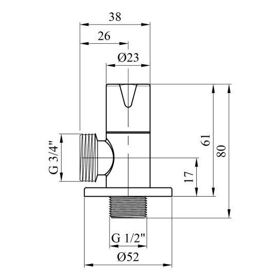 Додаткове фото - Кран приладовий для підключення Karro 1/2"х3/4" ЗЗ хромований KR-03112