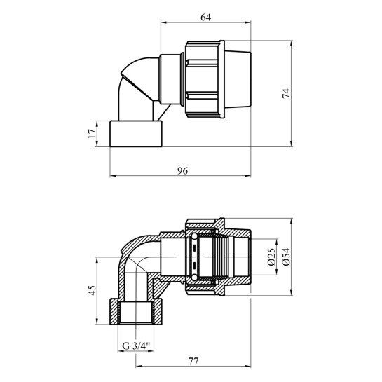 Додаткове фото - Коліно ПЕ SantehPlast 25х3/4" РВ