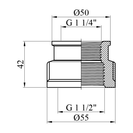 Додаткове фото - Муфта перехідна Karro 1 1/2"х1 1/4" ВВ нікельована