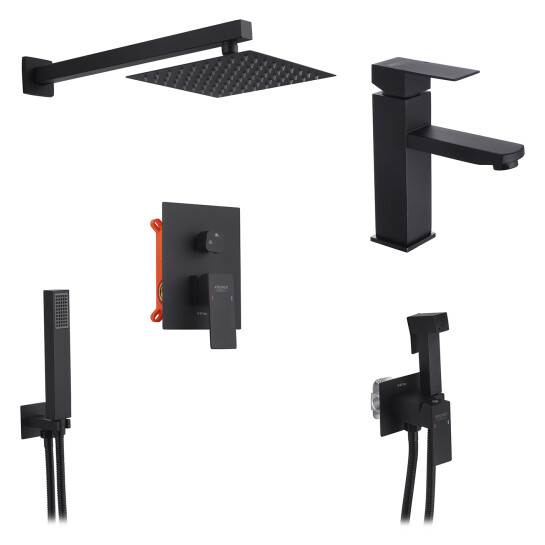 Набори змішувачів Набор 3 в 1 душова система Kroner Edelstahl Kubus-SCH082 + змішувач Edelstahl Kubus-SCH010 + змішувач Edelstahl Kubus-SCH053