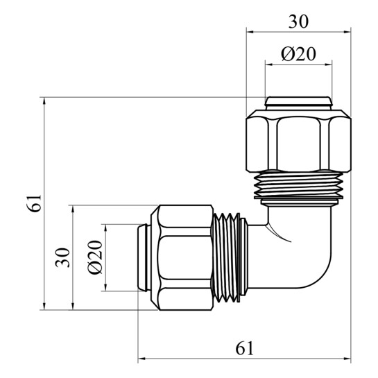 Додаткове фото - Коліно металопластикове Karro 20x20 нікельоване KR-0631