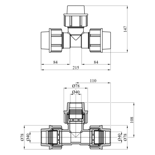 Додаткове фото - Трійник ПЕ SantehPlast 40 мм
