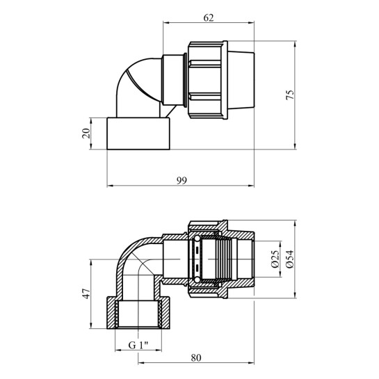 Додаткове фото - Коліно ПЕ SantehPlast 25х1" РВ