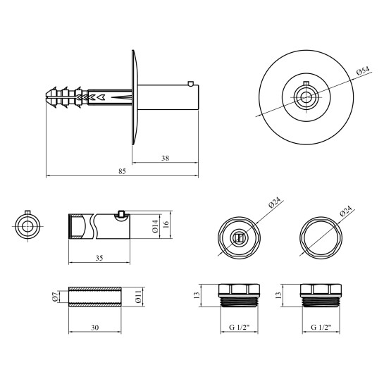 Додаткове фото - Кріплення для водяної рушникосушки Kroner 16мм