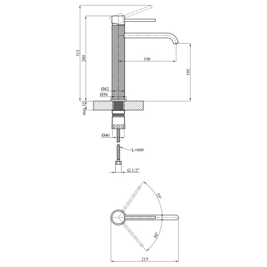 Додаткове фото - Змішувач для раковини Kroner KRP Edelstahl Berg-GRP010-3