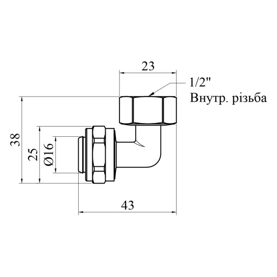 Додаткове фото - Коліно металопластикове STA (DN) 16х1/2" РВ нікельоване