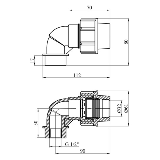Додаткове фото - Коліно ПЕ SantehPlast 32х1/2" РВ