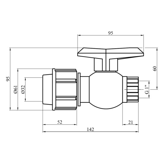 Додаткове фото - Кран ПЕ SantehPlast 32х1" РВ
