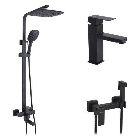 Набори змішувачів Набор 3 в 1 душова система Kroner Edelstahl Kubus-SCH063 + змішувач Edelstahl Kubus-SCH010 + змішувач Edelstahl Kubus-SCH052