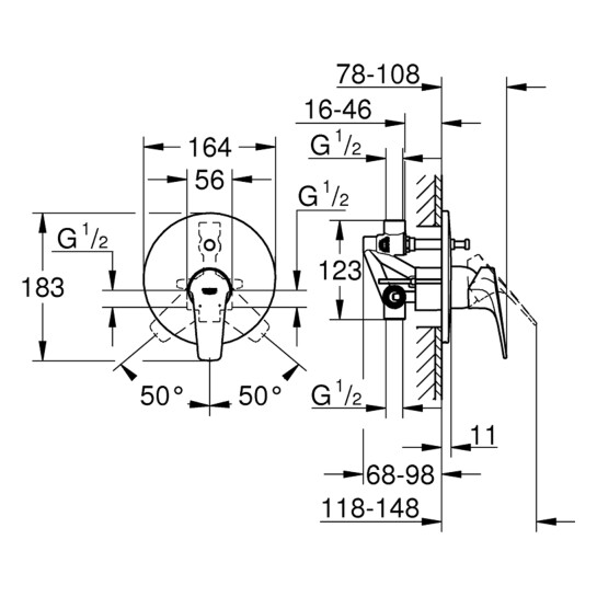 Додаткове фото - Змішувач прихованого монтажу для ванни Grohe Start Flow 29117000