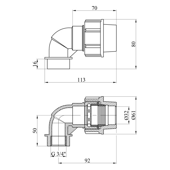 Додаткове фото - Коліно ПЕ SantehPlast 32х3/4" РВ