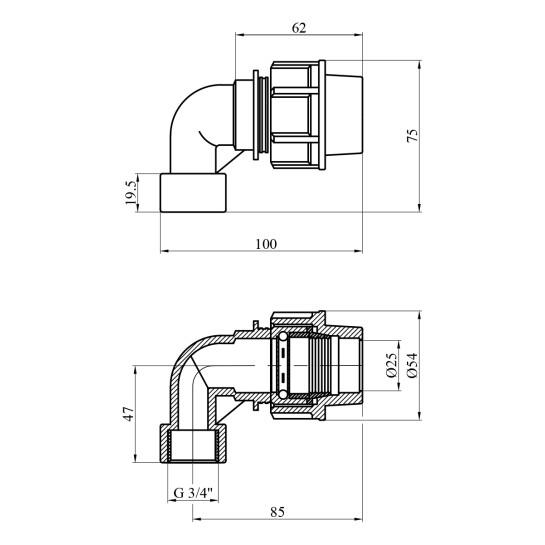 Додаткове фото - Коліно ПЕ STR 25х3/4" РВ