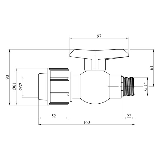Додаткове фото - Кран ПЕ SantehPlast 32х1" РЗ