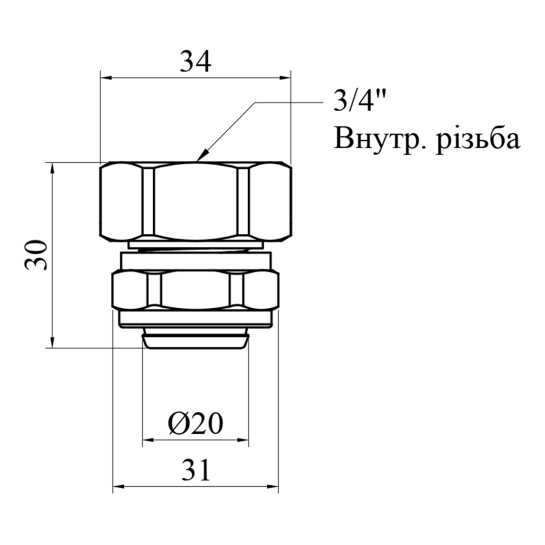 Додаткове фото - Муфта металопластикова STA (DN) 20х3/4" РВ нікельована