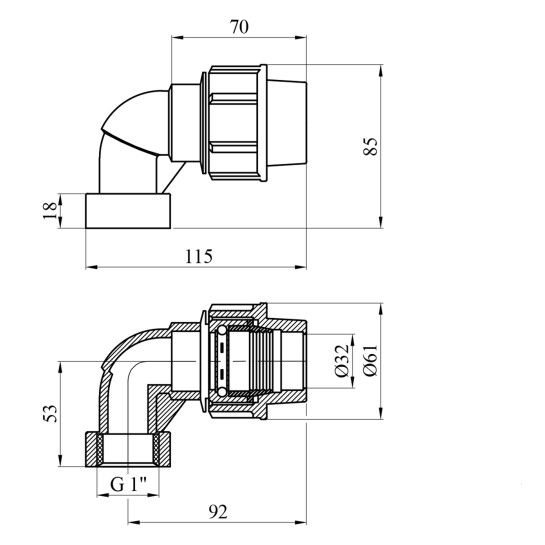 Додаткове фото - Коліно ПЕ SantehPlast 32х1" РВ