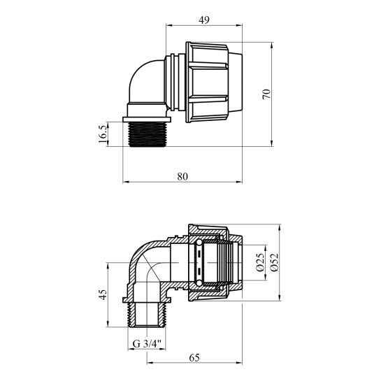Додаткове фото - Коліно ПЕ SPT 25х3/4" РЗ
