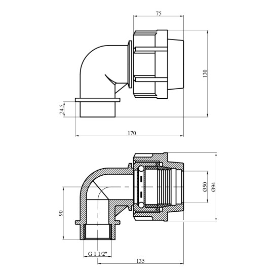 Додаткове фото - Коліно ПЕ STR 50х1 1/2" РВ