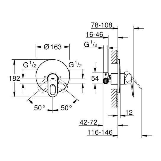 Додаткове фото - Змішувач прихованого монтажу для душу Grohe Bauloop 29080000
