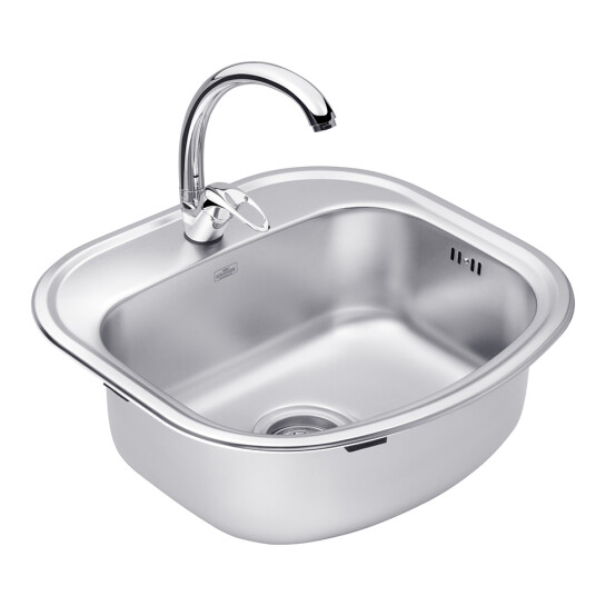 Головне фото - Набір кухонна мийка Kroner KRP Satin - 4749 (0.8 мм) + змішувач для кухні Agua Leon - C032