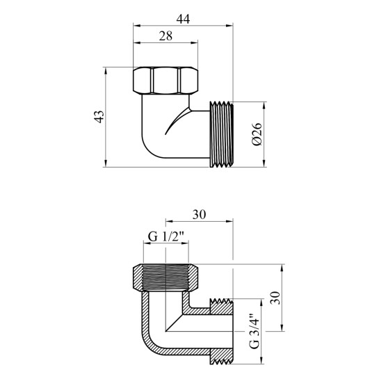 Додаткове фото - Кутник перехідний посилений LexLine 3/4"х1/2" ВЗ латунний УК0121-В