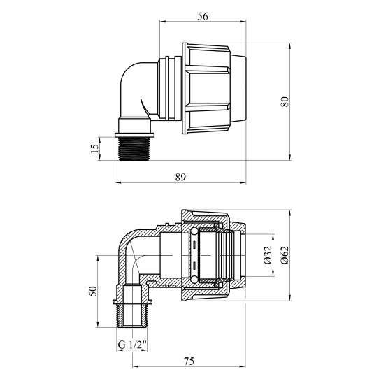 Додаткове фото - Коліно ПЕ SPT 32х1/2" РЗ