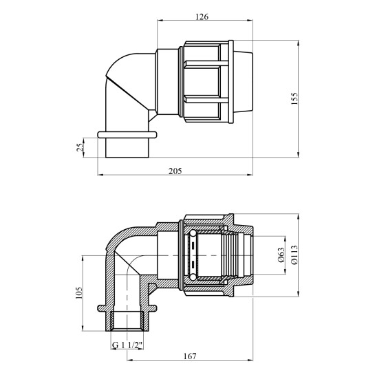 Додаткове фото - Коліно ПЕ STR 63х1 1/2" РВ