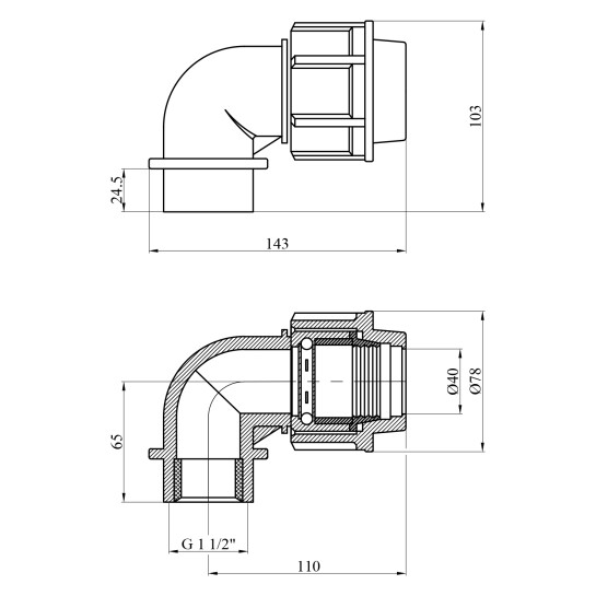 Додаткове фото - Коліно ПЕ STR 40х1 1/2" РВ