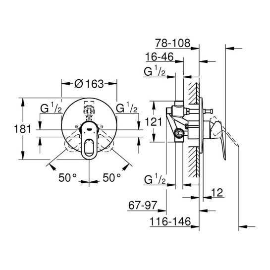 Додаткове фото - Змішувач прихованого монтажу для ванни Grohe BauLoop 29081000