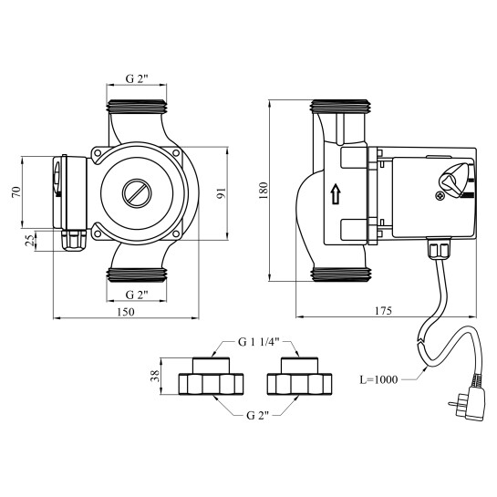 Додаткове фото - Насос циркуляційний Agua GPD 32/8-180 з гайками