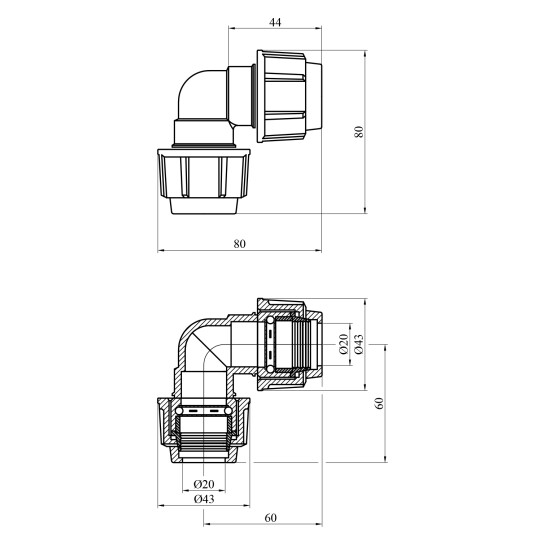 Додаткове фото - Коліно ПЕ SPT 20х20 мм