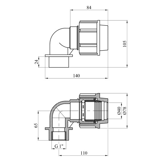 Додаткове фото - Коліно ПЕ SantehPlast 40х1" РВ