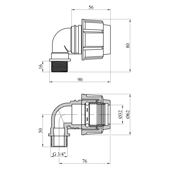 Додаткове фото - Коліно ПЕ SPT 32х3/4" РЗ