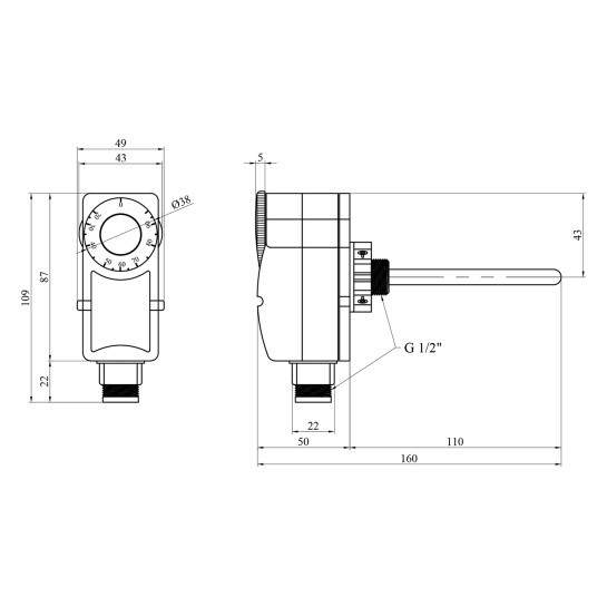 Додаткове фото - Термостат занурювальний Karro 1/2'' РЗ 90°С KR-1089