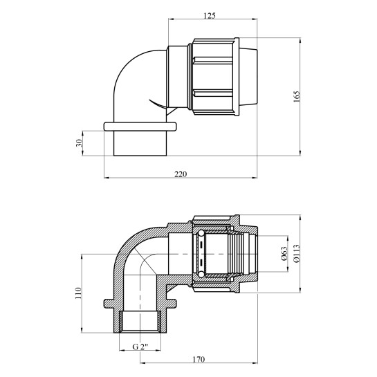 Додаткове фото - Коліно ПЕ STR 63х2" РВ