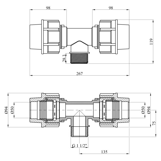 Додаткове фото - Трійник ПЕ STR 50х1 1/2"х50 РЗ