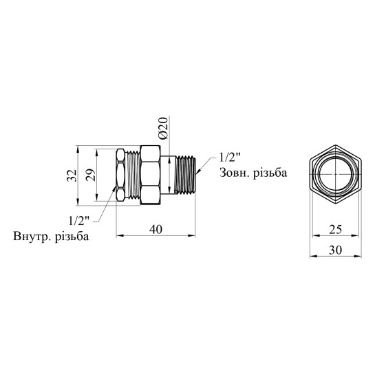 Додаткове фото - Згін-американка пряма LexLine 1/2" ВЗ під конус латунна УК0811-В