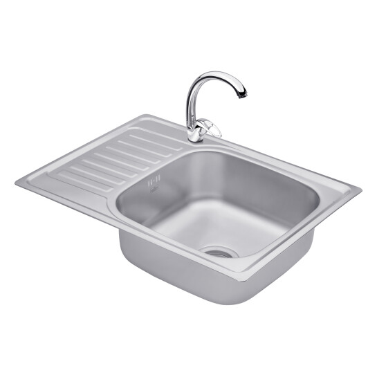 Головне фото - Набір кухонна мийка Kroner KRP Satin - 6950 (0.8мм) + змішувач для кухні Agua Leon - C032