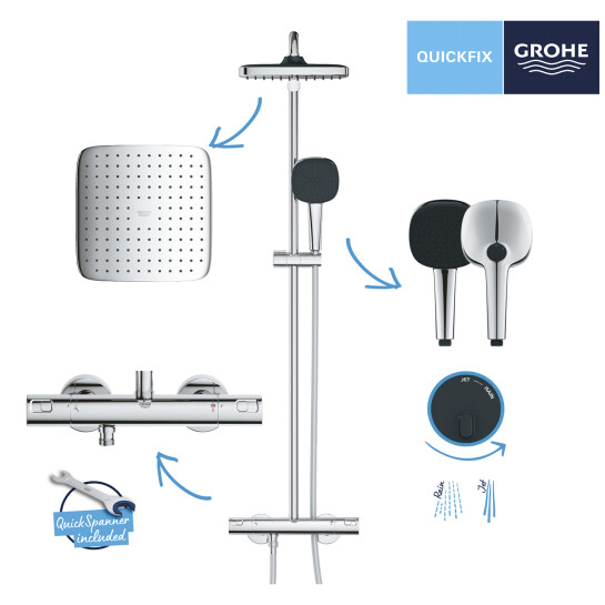 Додаткове фото - Душова система термостатична Grohe QuickFix Vitalio Comfort System 250 Cube 26696001