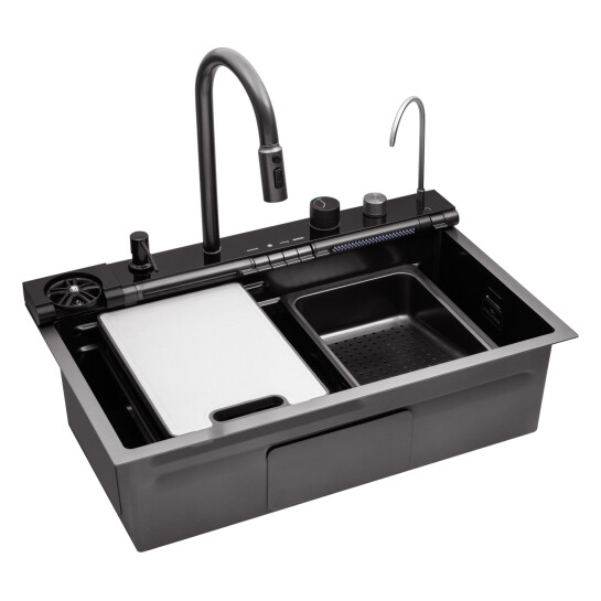 Головне фото - Кухонна мийка Kroner KRP Schwarze - SET7545F3HM PVD (3.0/0.8 мм)