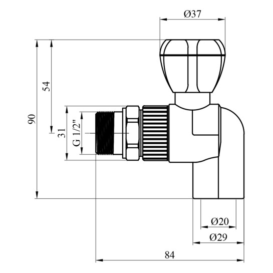 Додаткове фото - Кран радіаторний кутовий PPR GrandiTherm 20х1/2"