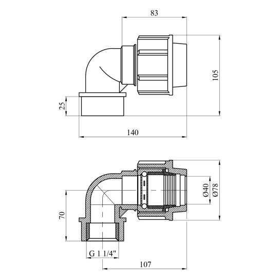 Додаткове фото - Коліно ПЕ SantehPlast 40х1 1/4" РВ