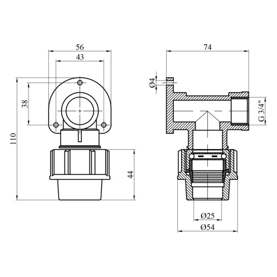 Додаткове фото - Коліно настінне ПЕ SantehPlast 25х3/4" РВ